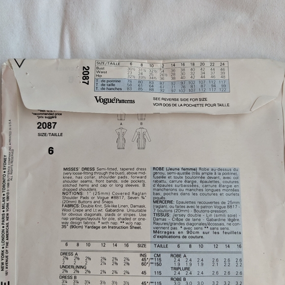 Vogue 2087 Uncut Pattern Paris Original Designer Karl Lagerfeld - Picture 2 of 4